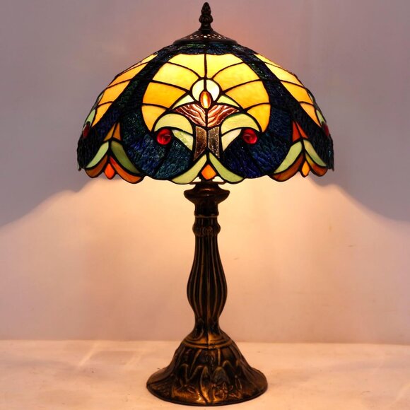 Tiffany Style Lamp Handcrafted Stained Glass Table Lamp Blue Yellow Liaison - Picture 1 of 4